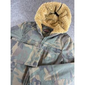 Mudd Camo Jacket Womens Green Hooded Sherpa Lined Full Zip Military Coat Large